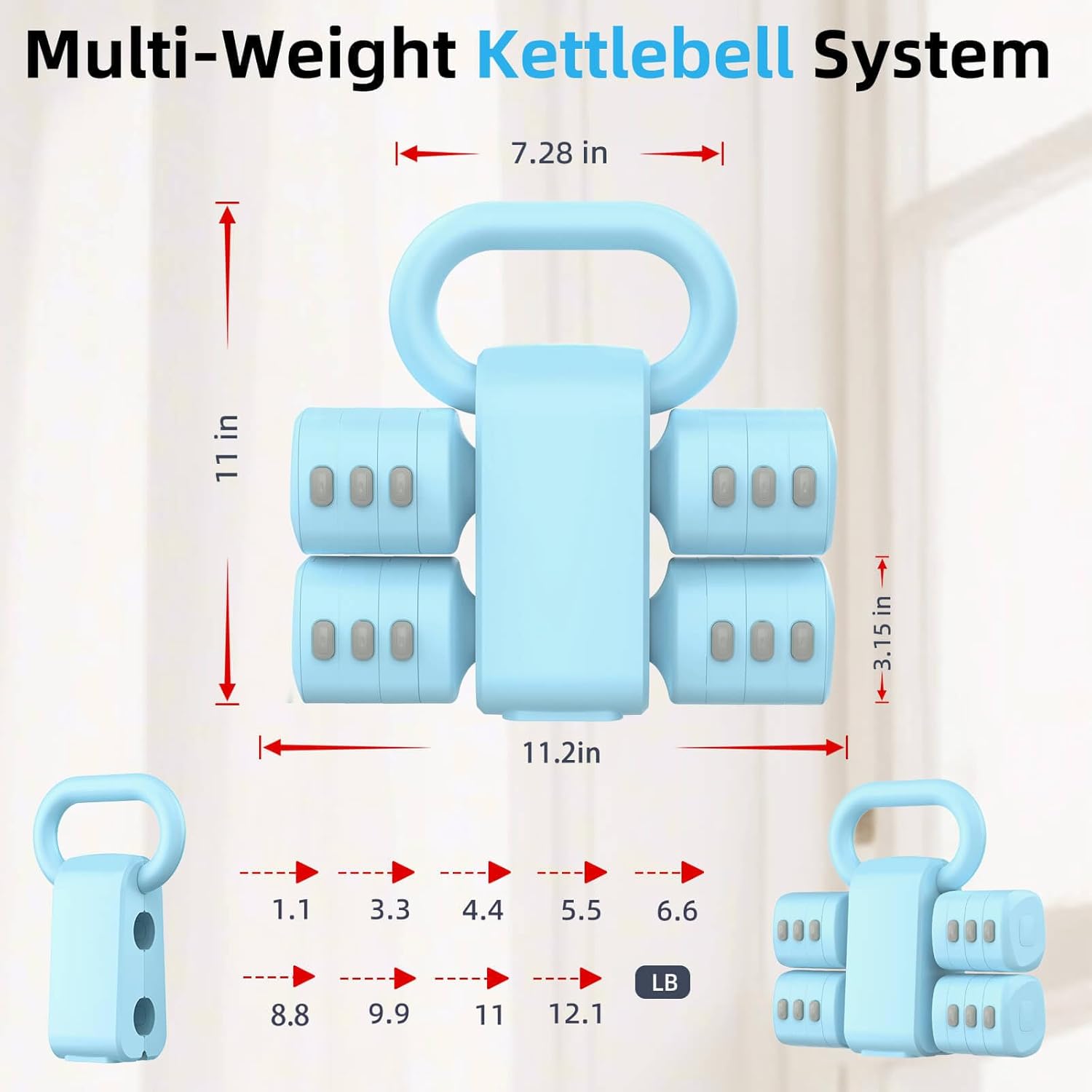 2-in-1 Adjustable Dumbbell Set, Upgraded 4 Levels Hand Weights for Women Men, Each 2.2/3.3/4.4/5.5lb, Convertible Weights Dumbbells and Kettlebell Set for Home Gym Exercise & Fitness - Image 4