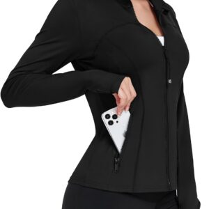Women’s Workout Jacket Zip Up Athletic Running Jacket Lightweight Yoga Gym Jacket with Thumb Holes and Pockets