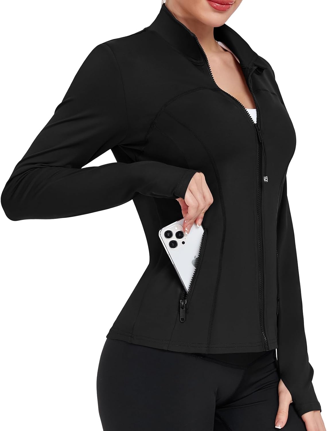 Women's Workout Jacket Zip Up Athletic Running Jacket Lightweight Yoga Gym Jacket with Thumb Holes and Pockets - Image 2