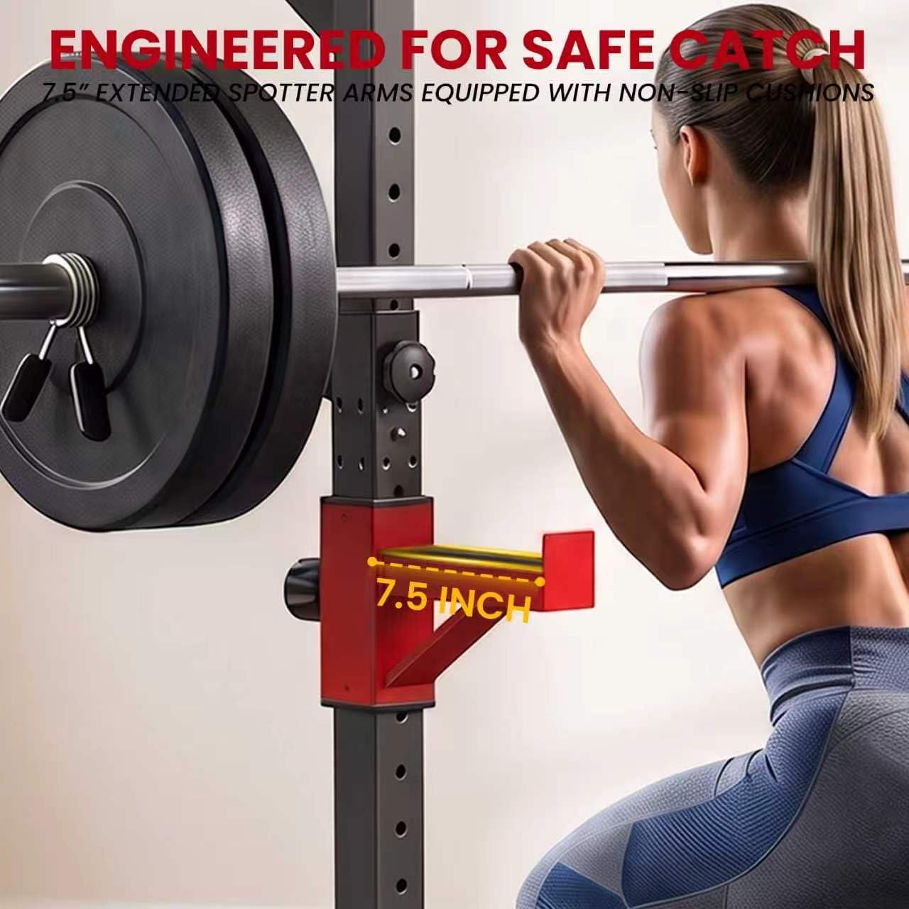 YYJO Adjustable Squat Rack | 550 LBS Heavy Duty, 8 Height & 10 Width Levels, 6-Position Safety Bumper, Home Gym Weight Lifting Stand, Strength Training - Image 4