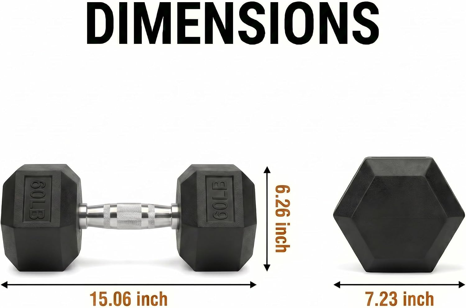 5-100 lb Rubber Hex Dumbbell Set - Image 2