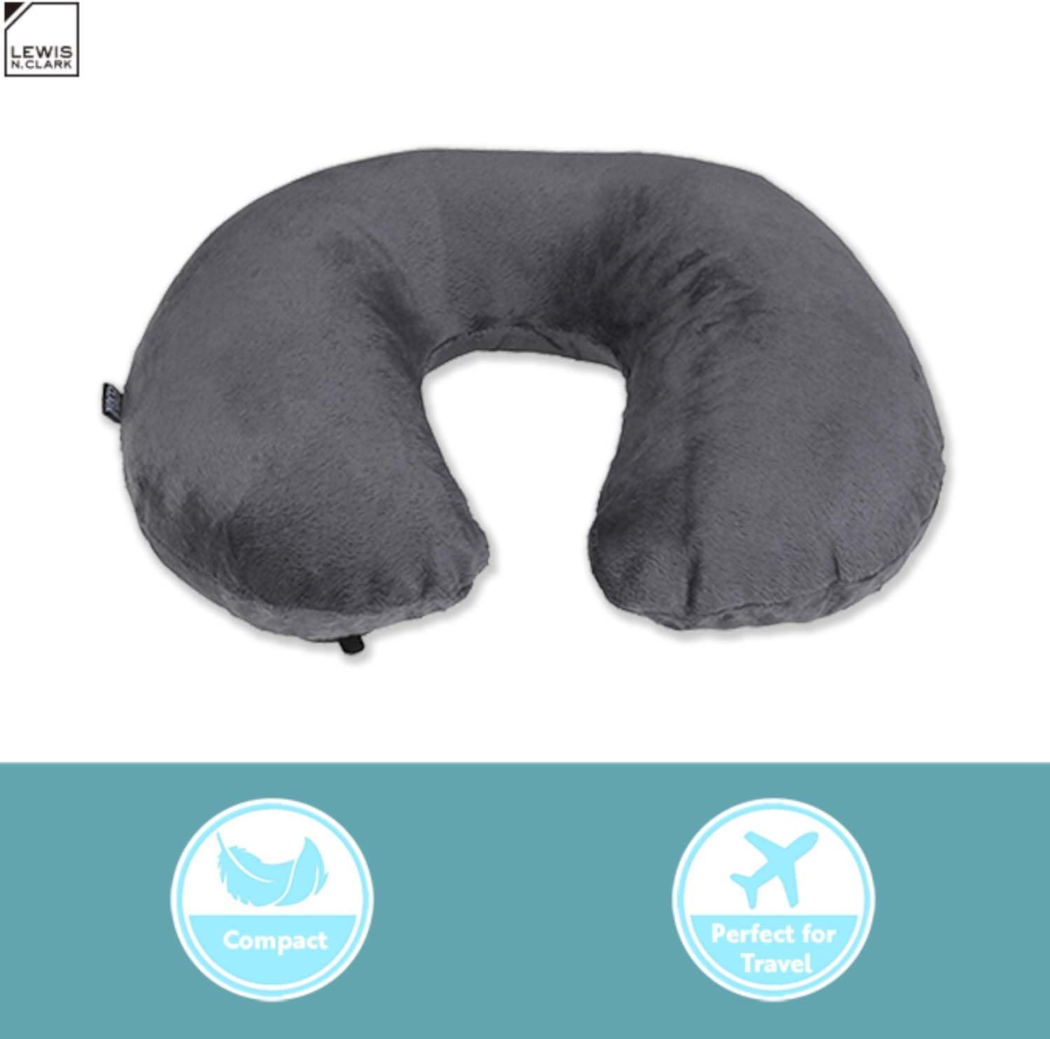 Lewis N Clark Compact Portable Adjustable and Inflatable Cervical Neck Pillow for Travel, Gray - Image 3