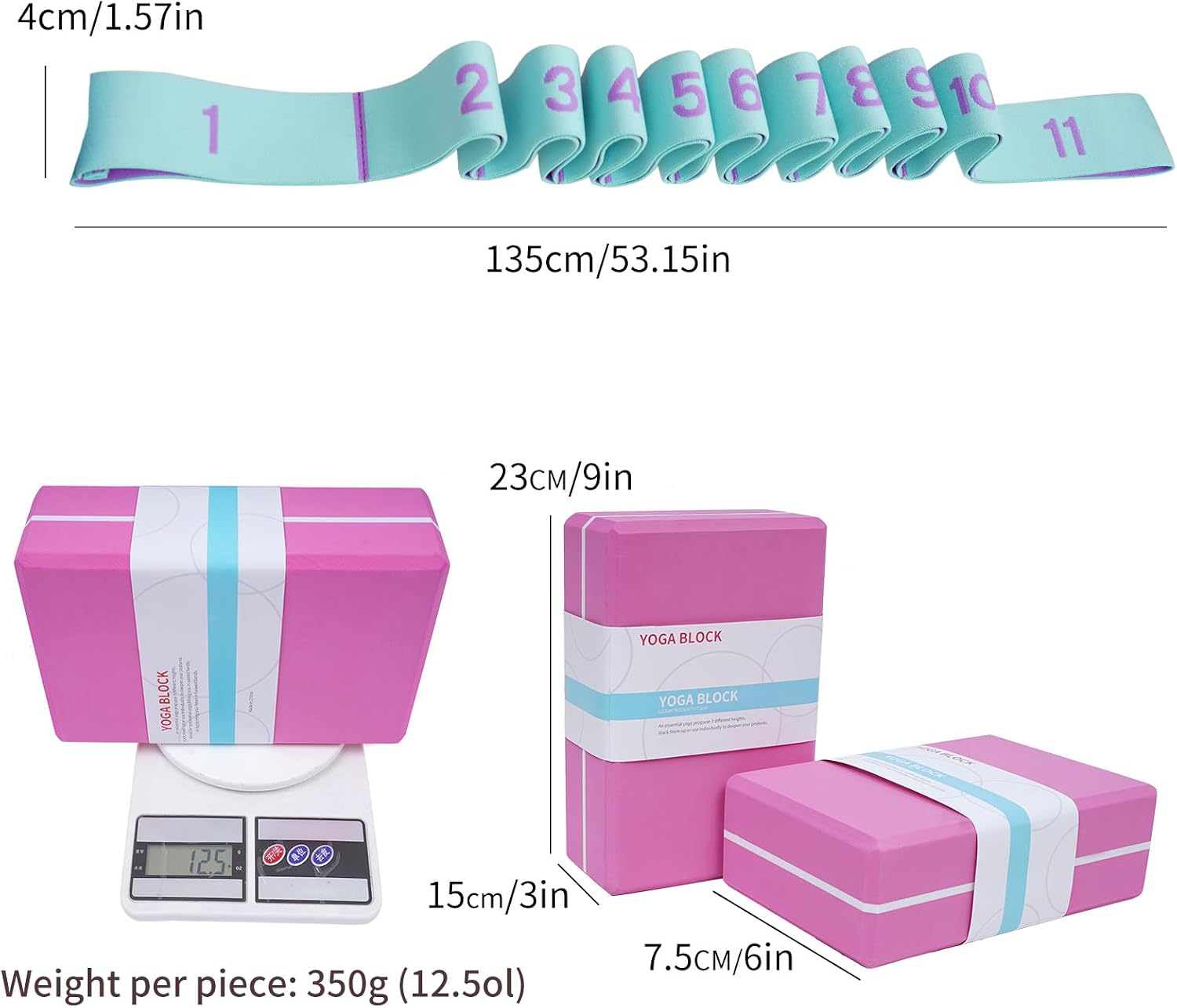 High Density Yoga Blocks 2 Pack with 11 Loops Stretch Band, 350g Non-Slip Foam Exercise Bricks for Pilates & Dance, Pink Gym Accessories with Carry Bag for Flexibility, Balance & Rehab Training - Image 4