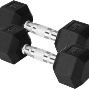 Yes4All Chrome/Rubber Grip Encased Hex Dumbbells – Hand Weights With Anti-Slip 10-30 LBS Pair