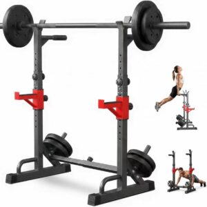 YYJO Adjustable Squat Rack | 550 LBS Heavy Duty, 8 Height & 10 Width Levels, 6-Position Safety Bumper, Home Gym Weight Lifting Stand, Strength Training