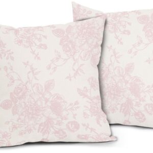 Vintage Floral Pillow Covers 18×18 Inch Set of 2 Light Pink and Cream Floral Throw Pillow Covers Chinoiserie Flower Pillowcases Rustic Farmhouse Cushion Covers for Couch Home Decor