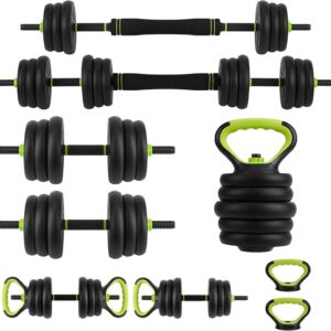 Adjustable Dumbbell Set, 44Lbs 4-in-1 Free Weight Set with Connector, Converts to Barbell, Kettlebell & Push-Up Stand, Home Gym Fitness Equipment for Men/Women, Compact Dumbbell Stand Hand Weights