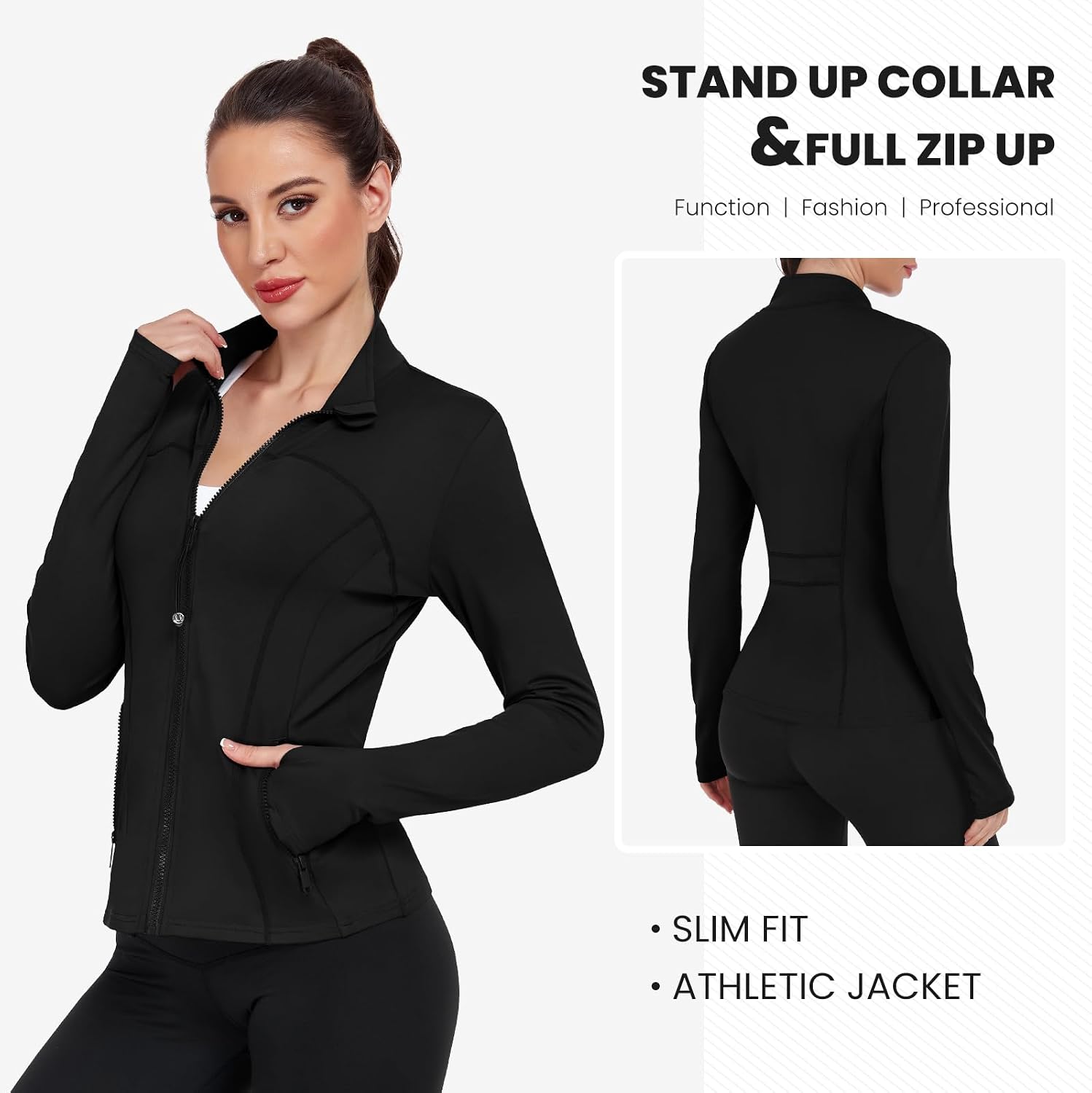 Women's Workout Jacket Zip Up Athletic Running Jacket Lightweight Yoga Gym Jacket with Thumb Holes and Pockets - Image 3