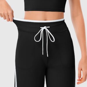 Women’s Wide Leg Yoga Pants with Side Stripe, High Waisted Color Block String Lounge Pants, Workout Flowy Track Pants with Pockets