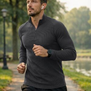 JMIERR Mens Quarter Zip Pullover Slim Fit Ribbed Long Sleeve Athletic Shirt | Textured Knit, Muscle Fit, Gym Tops, Long Sleeve, Workout T Shirt, Lightweight, Breathable, Running Training Activewear