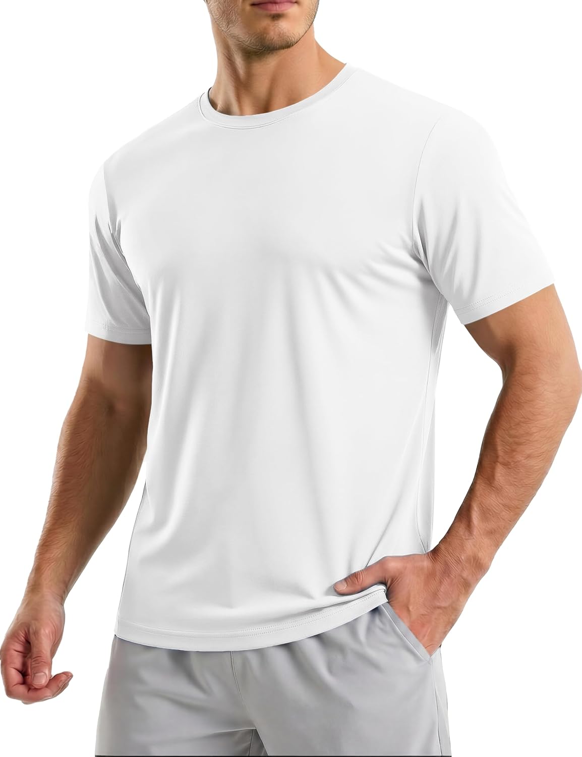 KINSWT Men's Workout Shirts Dry Fit UPF 50+ Athletic T-Shirts Short Sleeve Cooling Quick Dry Running Gym Active Tee Tops
