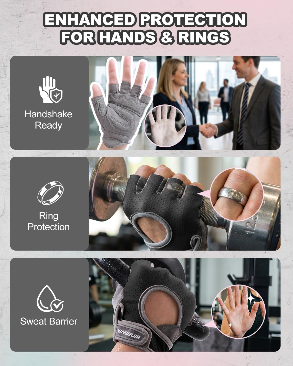 VINSGUIR Workout Gloves for Women and Men, Breathable Weight Lifting Gloves for Gym Exercise, Fitness, Training, and Cycling, with Excellent Grip and Cushion Pads - Image 7