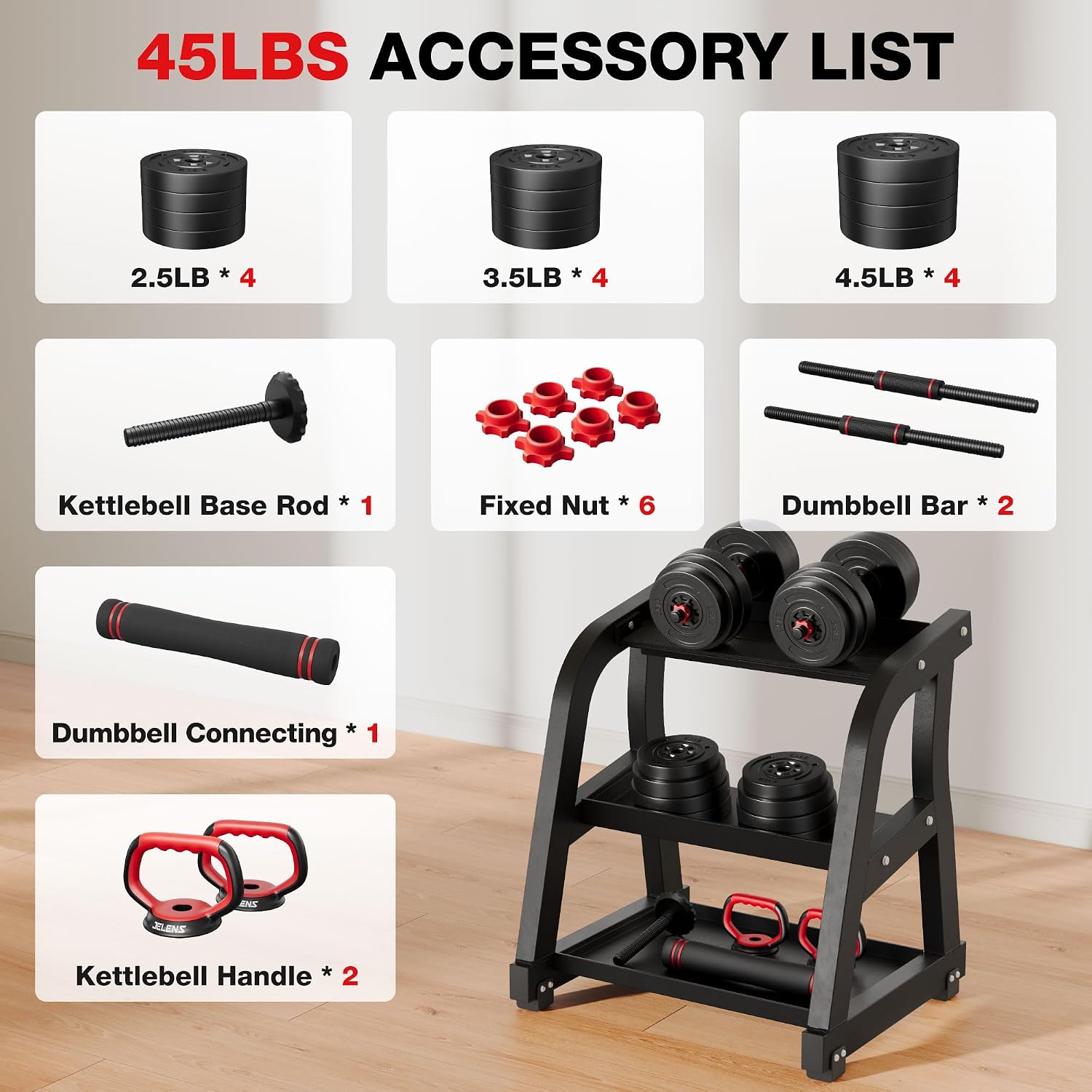 AD01 Adjustable Dumbbells Set, 30/45/70/92LBS Free Weight Set, 5 in 1 Weight Set Used as Kettlebells, Barbell, Push up Stand, Exercise Fitness for Home Gym Suitable Men/Women - Image 8