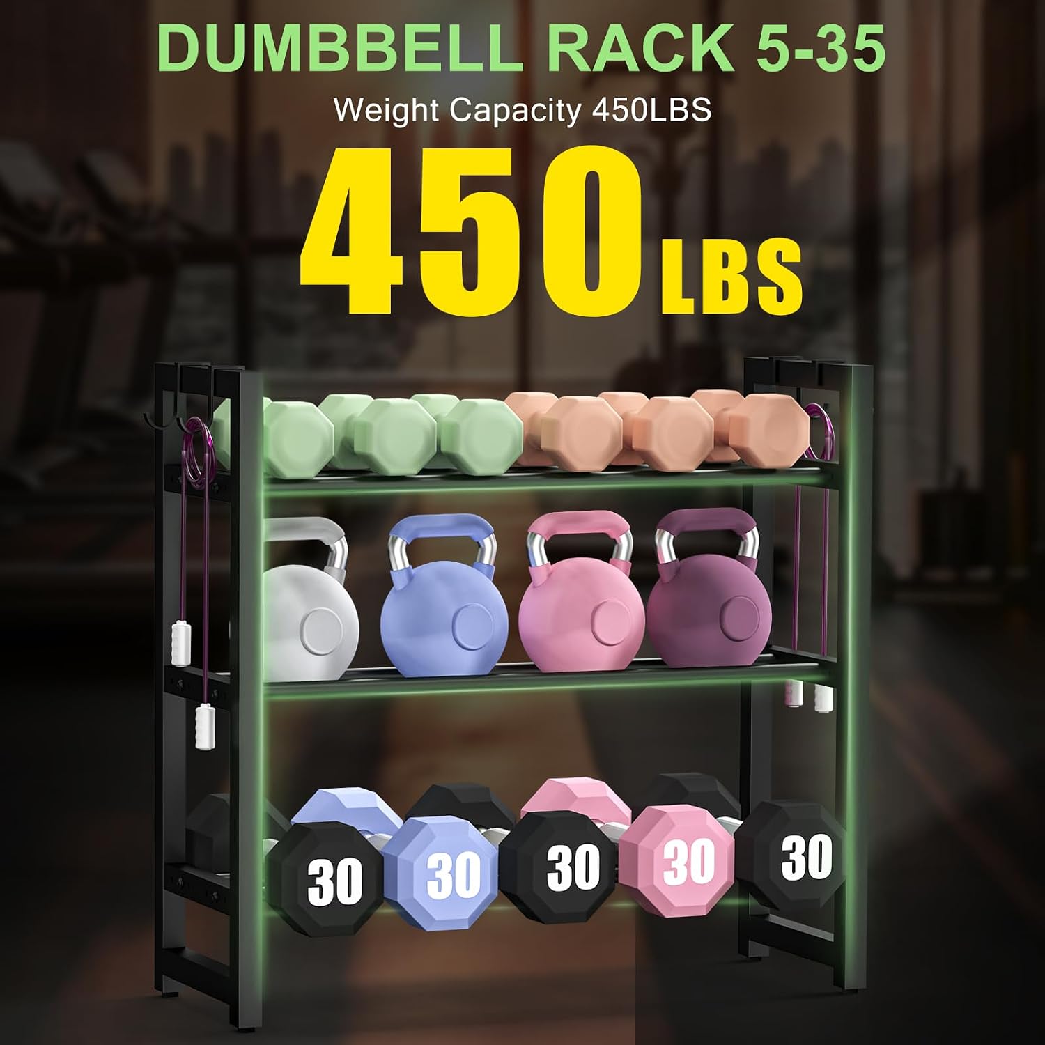3-Tier Adjustable Dumbbell Rack, Heavy-Duty Weight Rack for Home Gym, Space-Saving Weight Storage Rack for Dumbbells, Kettlebells, Barbells & Plates (Rack Only) - Image 9