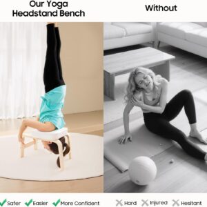 Yoga Headstand Bench with T-Block, Inversion Stool for Headstands Handstands, 440lbs Capacity Wood & PU Yoga Invert Chair for Balance Flexibility Training, Home Gym Equipment for Beginners, White