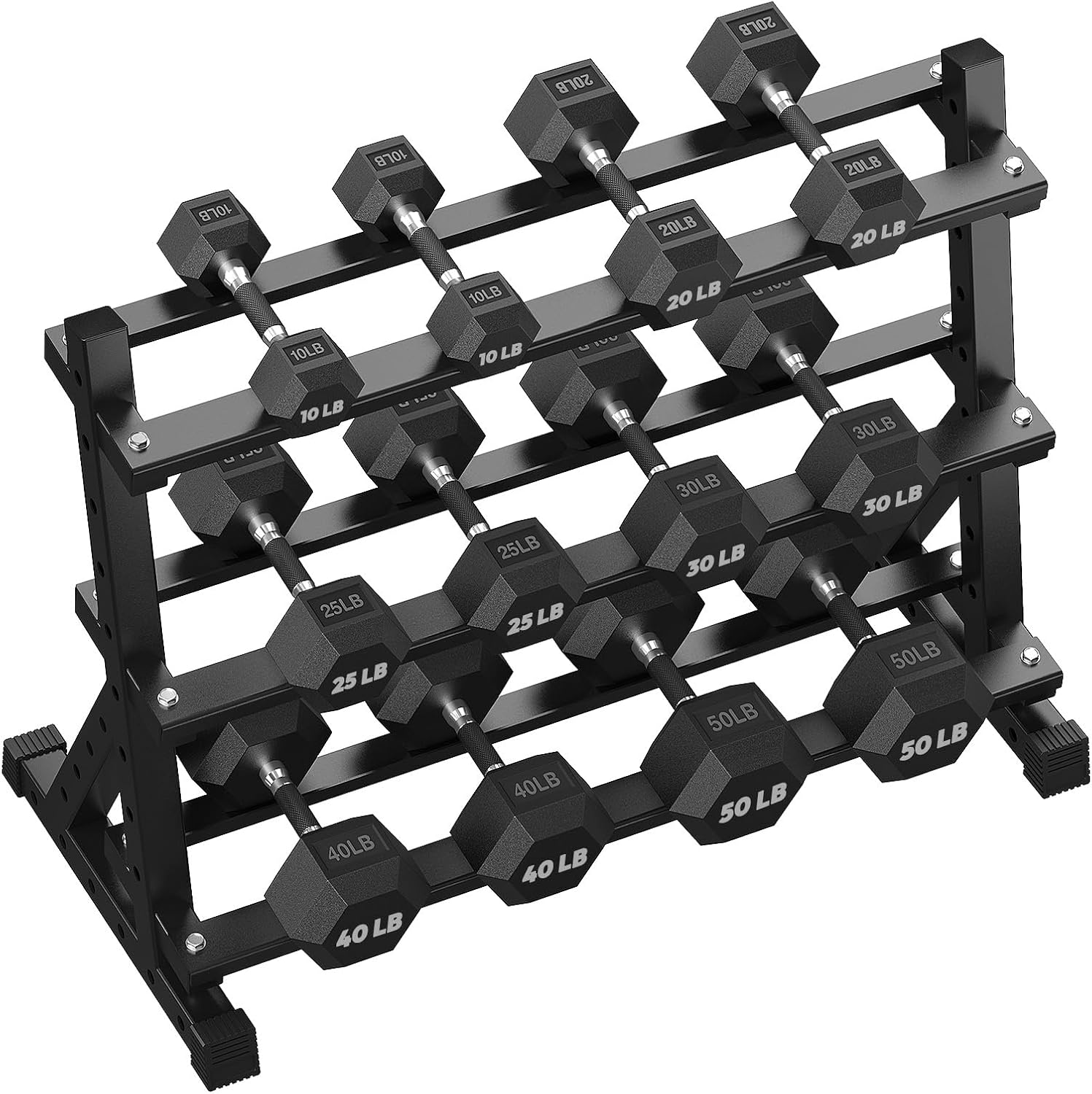 HANDBODE Hex Dumbbell Set with Rack, 350-690 lb, Non-Slip Rubber Grip Handles, Rubber Coated Fixed Weights, Heavy Duty Storage Stand, Hexagon Shape, Multiple Weight Options for Home Gym Strength Training