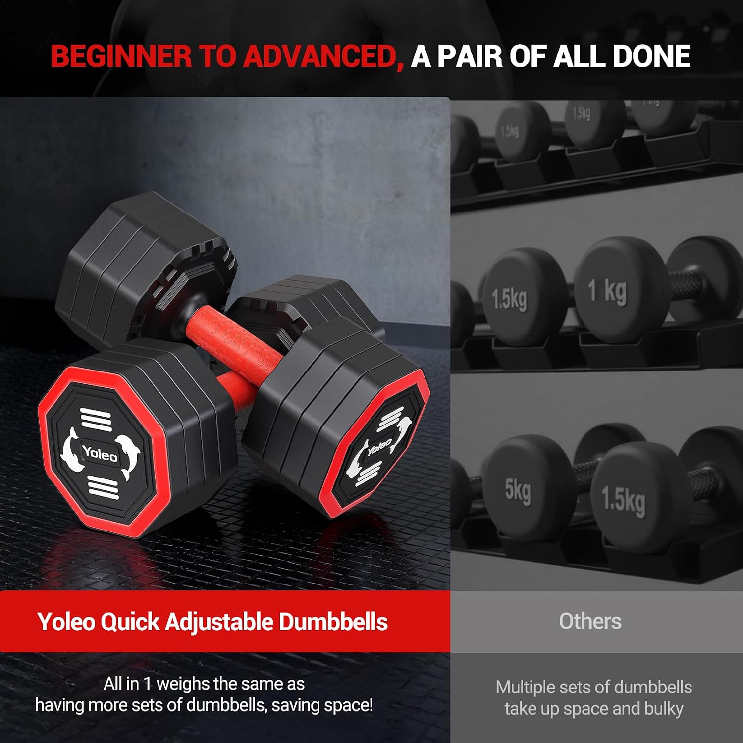 Yoleo Adjustable Dumbbell Set, Weights Dumbbells Set at Home Workout Equipment, 4 in 1 Each Premium Tai Chi-Style Rotary Mounting Adjustable 10/15/20/25 lb dumbbells, with TPU Soft Rubber Handle Suitable Men/Women Updated 2.0 - Image 7