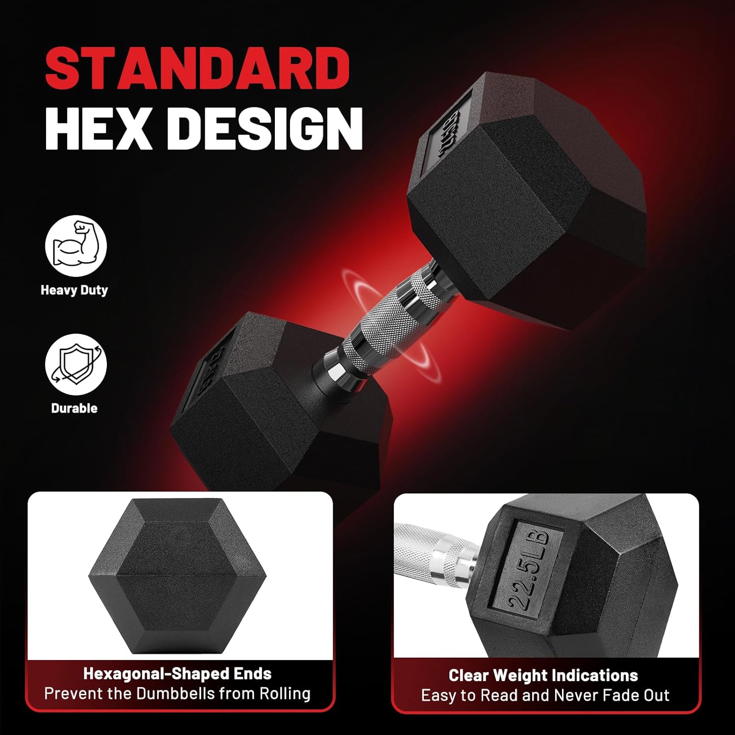 PAPABABE HEX Dumbbell Set 2.5-125lb, Rubber Encased Home Gym Dumbbells, Exercise & Fitness Weights Dumbbells for Women & Men, Hand Weight for Strength Training - Image 3