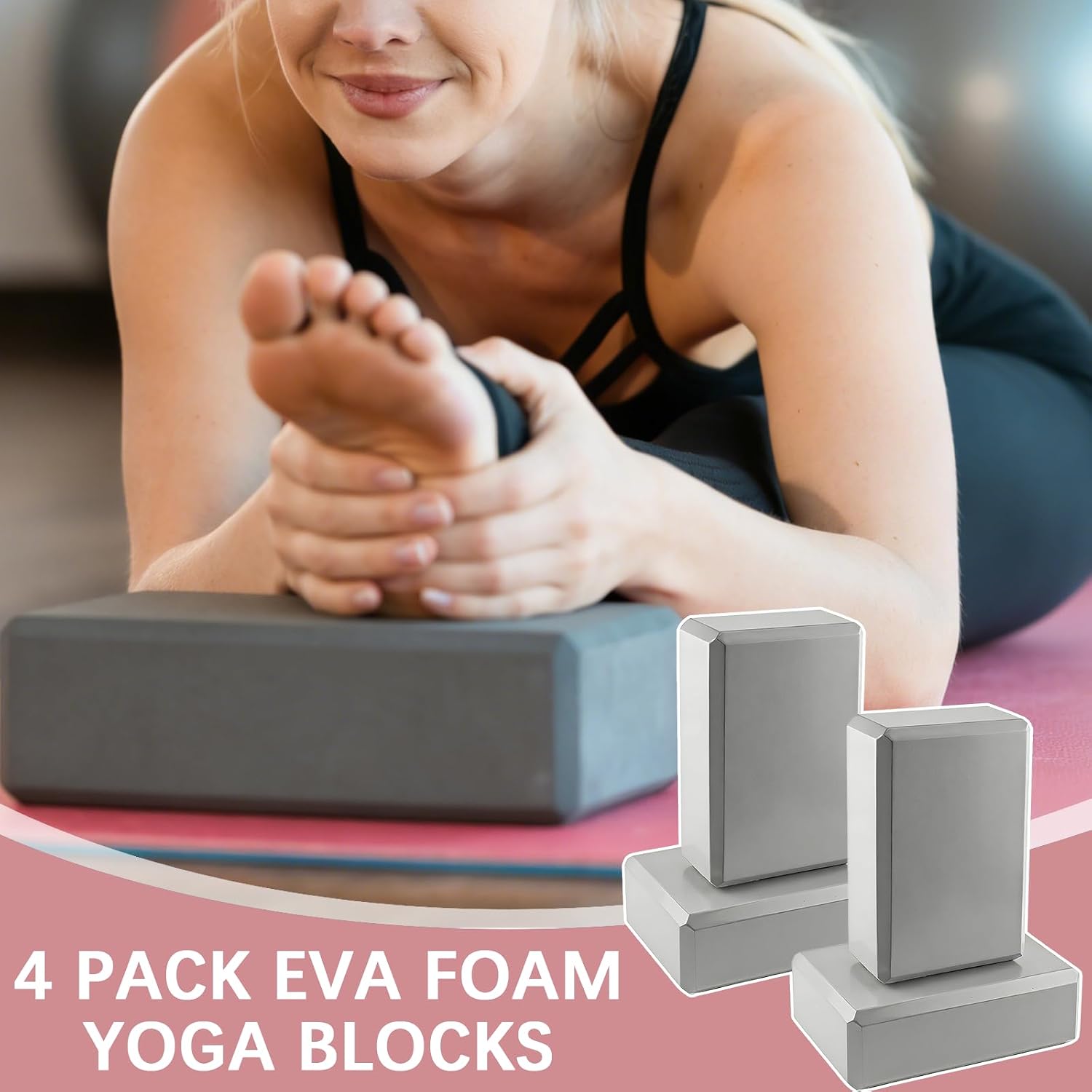 4 Pack Yoga Blocks - Premium EVA Foam Blocks for Pilates Workout, Stretching, Meditation - Yoga Brick for Flexibility, Balance, Spine Strength, Non-slip and Lightweight Exercise Blocks (Gray) - Image 4