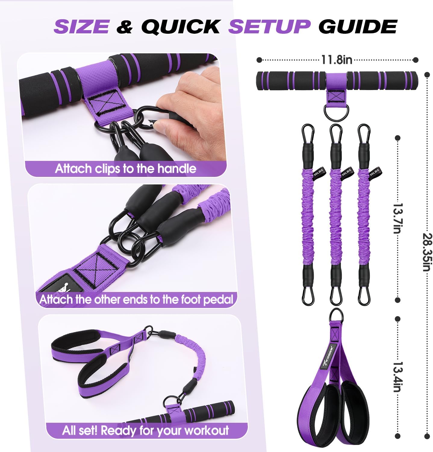 WOQQW Multifunction Pedal Resistance Band with Handle, Upgraded 3 Tube Adjustable Foot Resistance Bands for Core, Arm, Legs, Body Puller Trainer - Sit Up Exercise Equipment for Women Men - Image 7