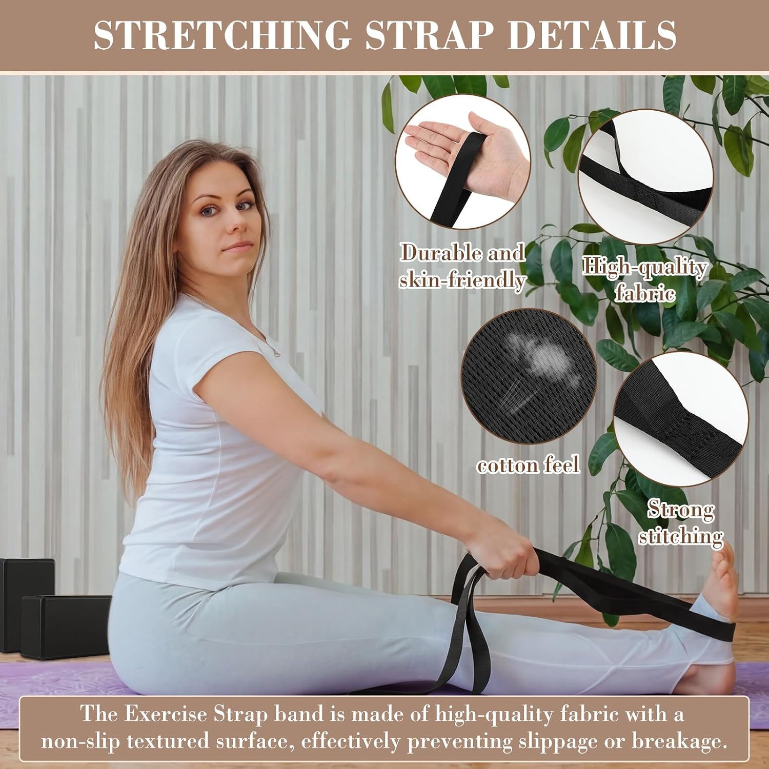 4 Pcs Adjustable Yoga Stick (30/45/60 In) with Exercise Strap Yoga Blocks Exercise Rod Workout Staff 60 Inch Sturdy Carbon Steel Stretching Stick with Non Slip Ends for Physical Pilates - Image 5