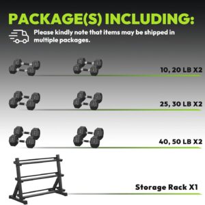 HANDBODE Hex Dumbbell Set with Rack, 350-690 lb, Non-Slip Rubber Grip Handles, Rubber Coated Fixed Weights, Heavy Duty Storage Stand, Hexagon Shape, Multiple Weight Options for Home Gym Strength Training