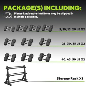 HANDBODE Hex Dumbbell Set with Rack, 350-690 lb, Non-Slip Rubber Grip Handles, Rubber Coated Fixed Weights, Heavy Duty Storage Stand, Hexagon Shape, Multiple Weight Options for Home Gym Strength Training