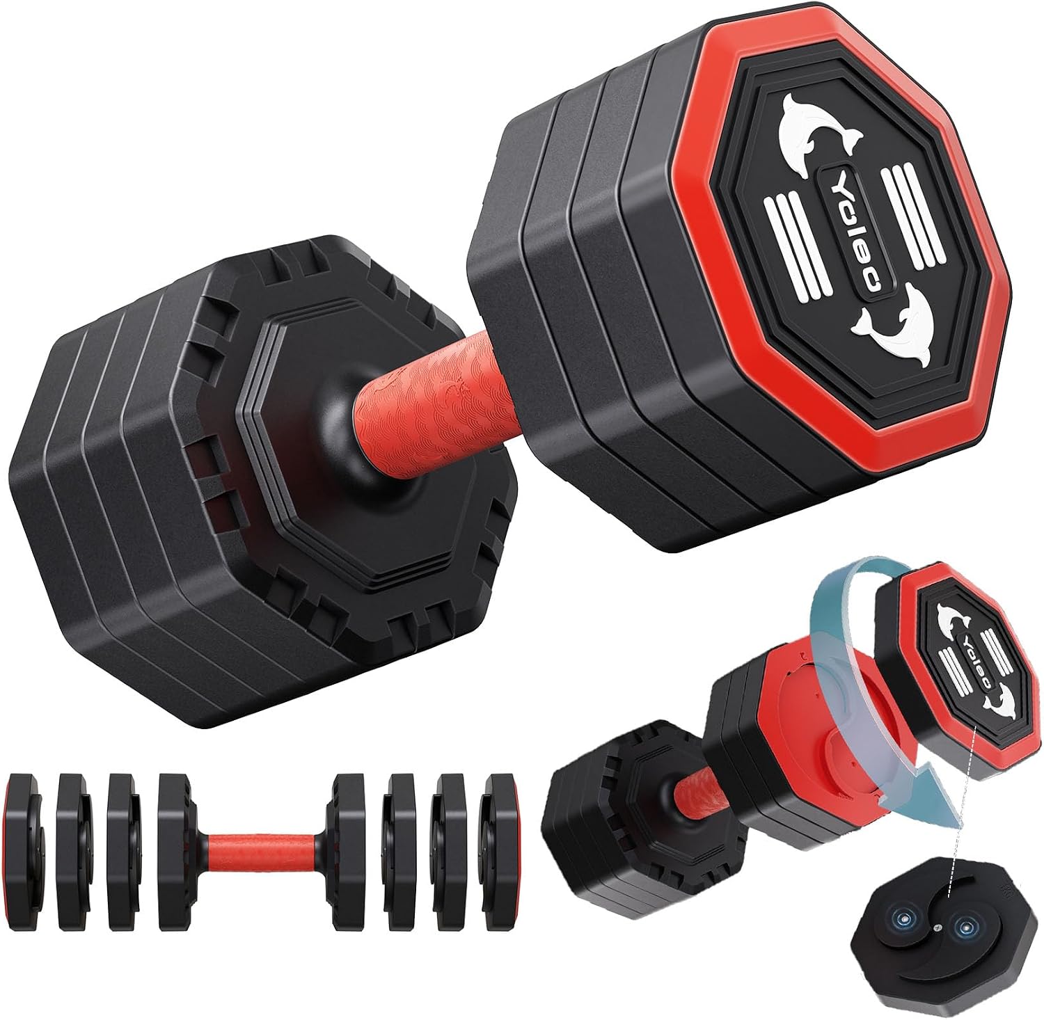 Yoleo Adjustable Dumbbell Set, Weights Dumbbells Set at Home Workout Equipment, 4 in 1 Each Premium Tai Chi-Style Rotary Mounting Adjustable 10/15/20/25 lb dumbbells, with TPU Soft Rubber Handle Suitable Men/Women Updated 2.0