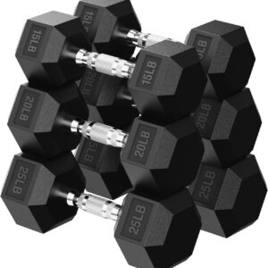 HANDBODE Hex Dumbbell 45-640 lb Set, Rubber Encased Exercise & Fitness Dumbbells for Home Gym, Hand Weights for Strength Training
