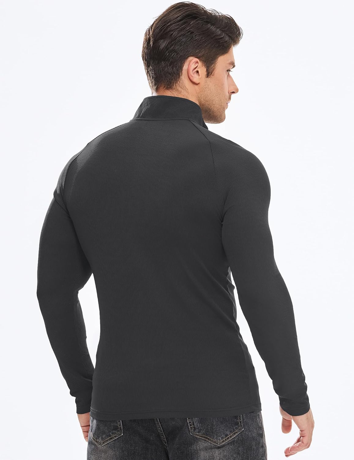 JMIERR Mens Quarter Zip Pullover Slim Fit Ribbed Long Sleeve Athletic Shirt | Textured Knit, Muscle Fit, Gym Tops, Long Sleeve, Workout T Shirt, Lightweight, Breathable, Running Training Activewear - Image 4