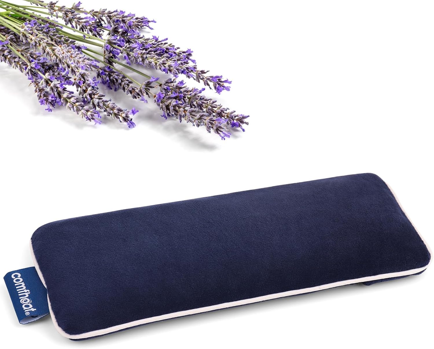 Lavender Weighted Eye Pillow - Soft Plush Removable Cover | Moist Heat & Cold Therapy, Natural Aromatherapy Eye Compress Pillow for Relaxation, Yoga, Meditation, and Sleep, Navy Blue