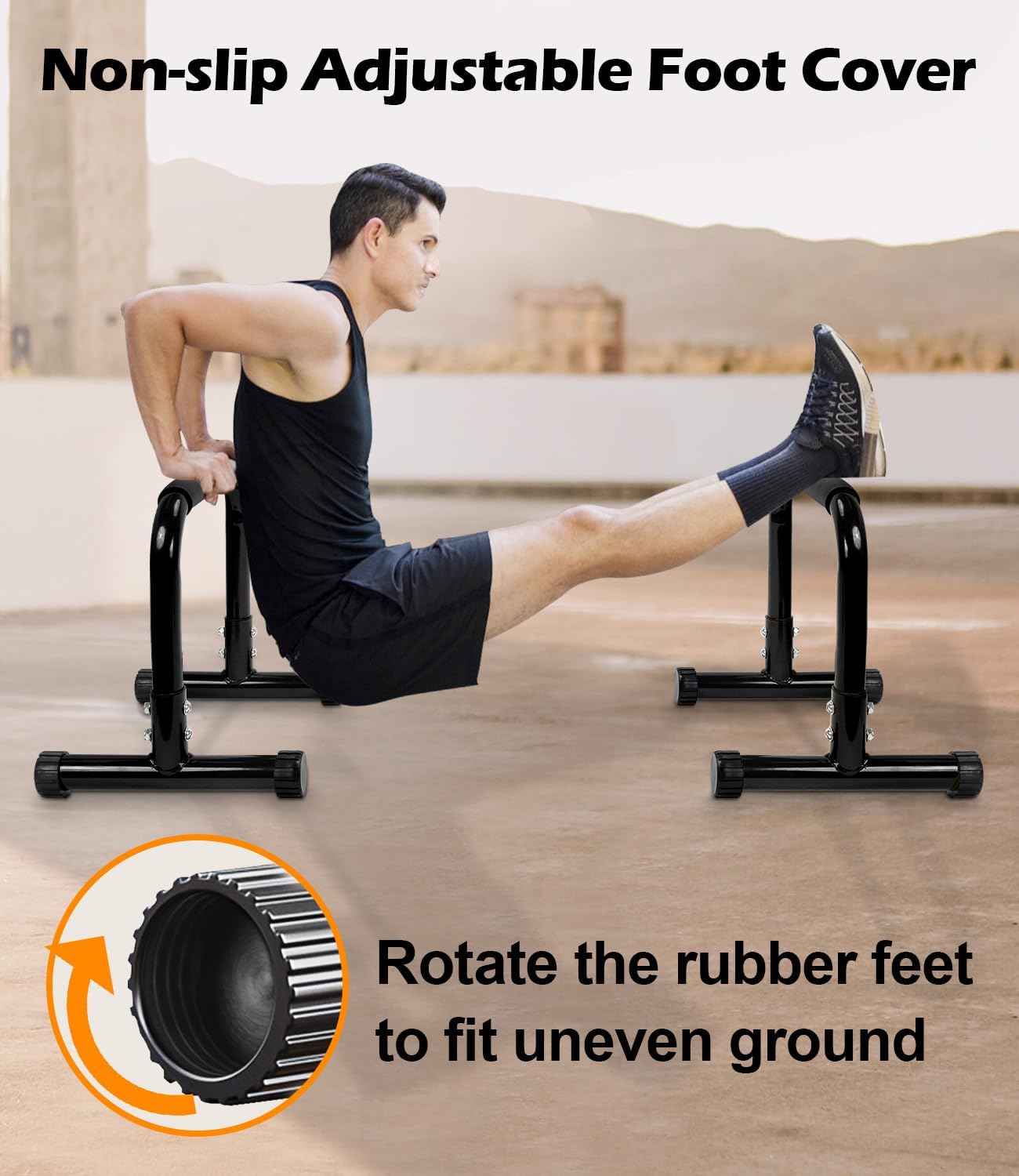TABEKE Push Up Bar, 14'' High Steel Parallettes & Dip Bar with Full Coverage Foam Handle, Heavy-Duty Calisthenics Parallel Bars for L-Sit, Dips, Home Gym Strength Training Workout - Image 6