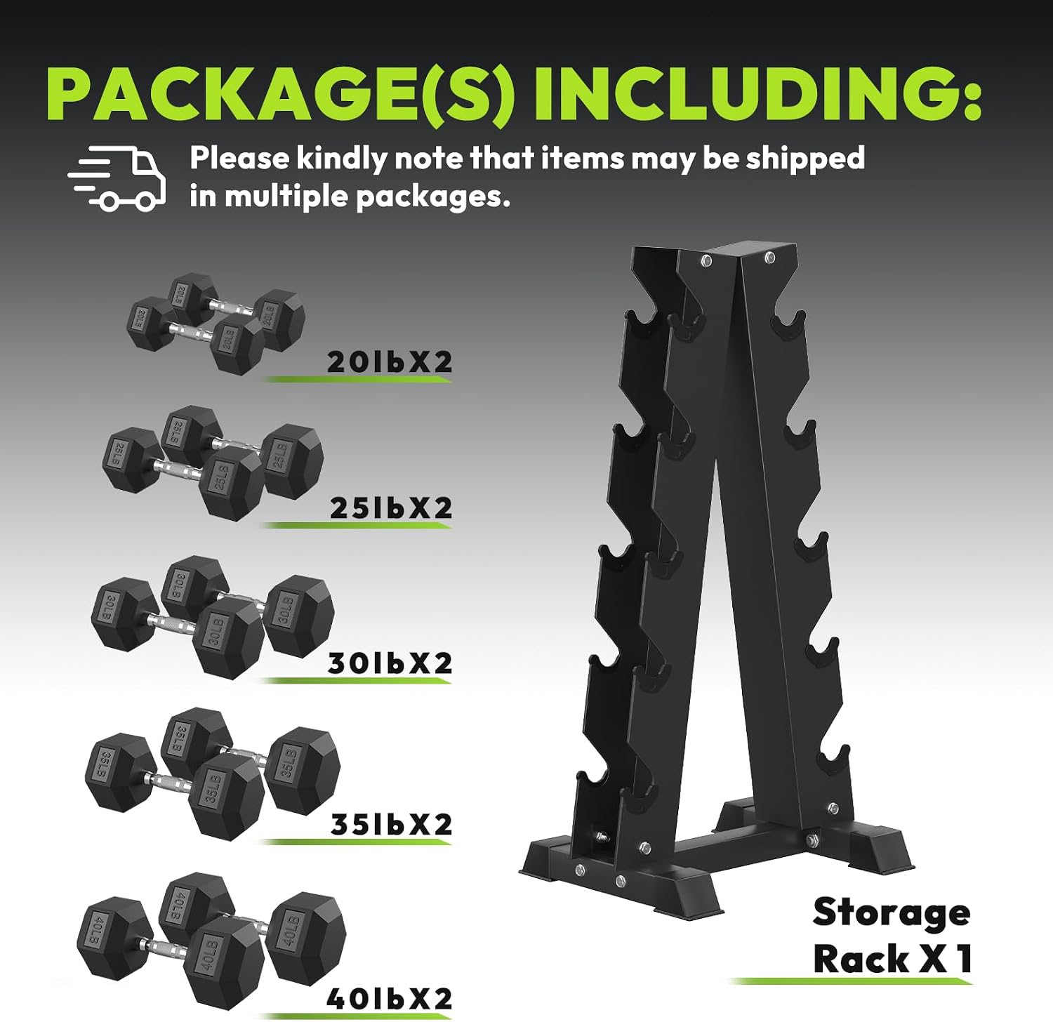 HANDBODE Rubber Coated Hex Dumbbell Set with A-Frame Rack, 100 lb - 600 lb Multiple Options Weight, Hexagon Non-Rolling Shape, Ergonomic Knurled Handle, Home Gym Equipment for Strength Training - Image 2