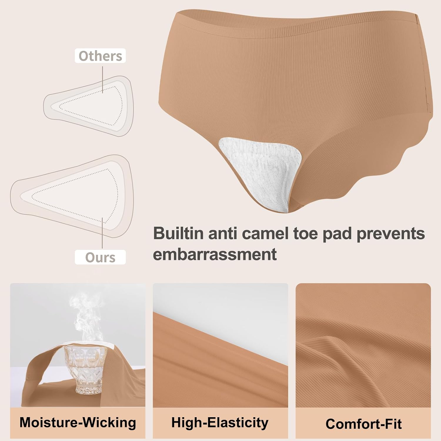 Camel Proof Seamless Underwear for Women 3 Packs No Show Invisible Cheeky Panty Liners Workout Gym Yoga Panties - Image 3