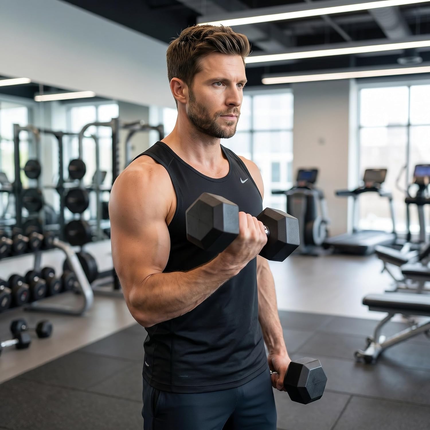 5-100 lb Rubber Hex Dumbbell Set - Image 8