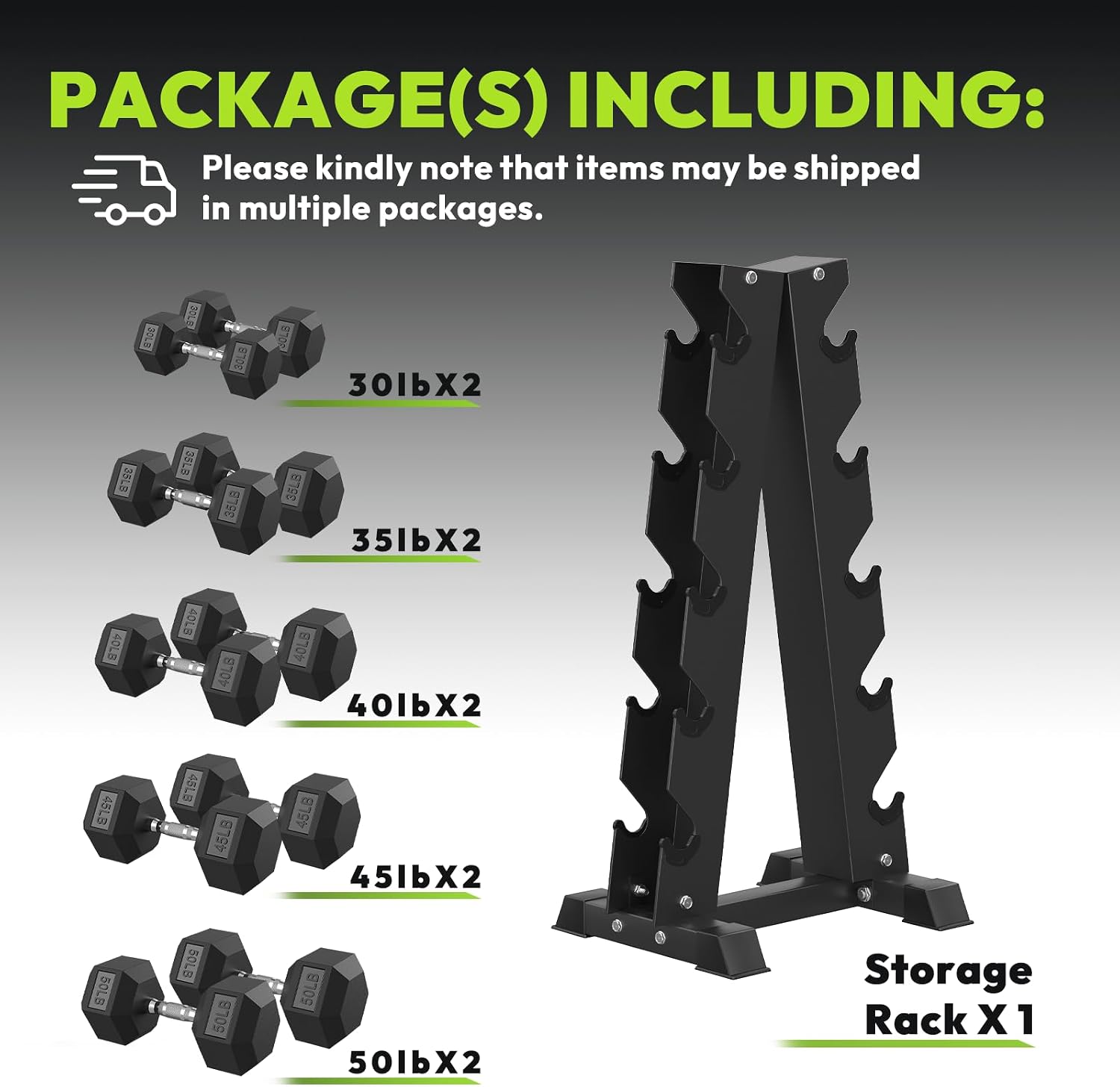 HANDBODE Rubber Coated Hex Dumbbell Set with A-Frame Rack, 100 lb - 600 lb Multiple Options Weight, Hexagon Non-Rolling Shape, Ergonomic Knurled Handle, Home Gym Equipment for Strength Training - Image 2