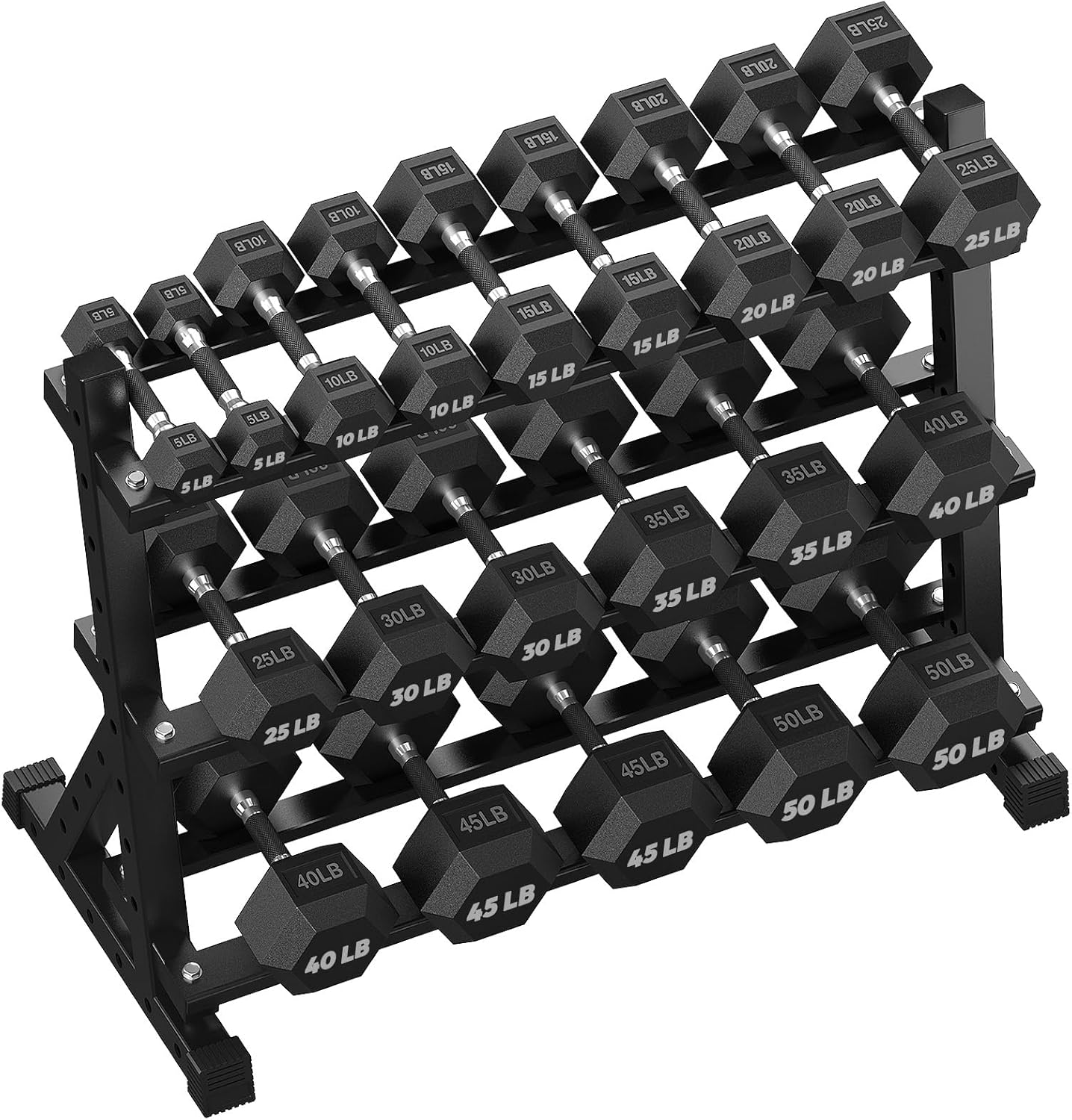 HANDBODE Hex Dumbbell Set with Rack, 350-690 lb, Non-Slip Rubber Grip Handles, Rubber Coated Fixed Weights, Heavy Duty Storage Stand, Hexagon Shape, Multiple Weight Options for Home Gym Strength Training