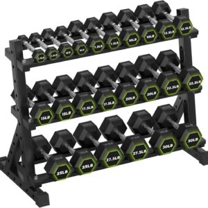 HANDBODE 3-Tier Dumbbell Rack Stand, 1000LB Capacity Storage Rack, Weight Rack for Dumbbells, Kettlebell, 390–790 lb Rubber Coated Fixed Weight Sets, Home Gym Strength Training Equipment