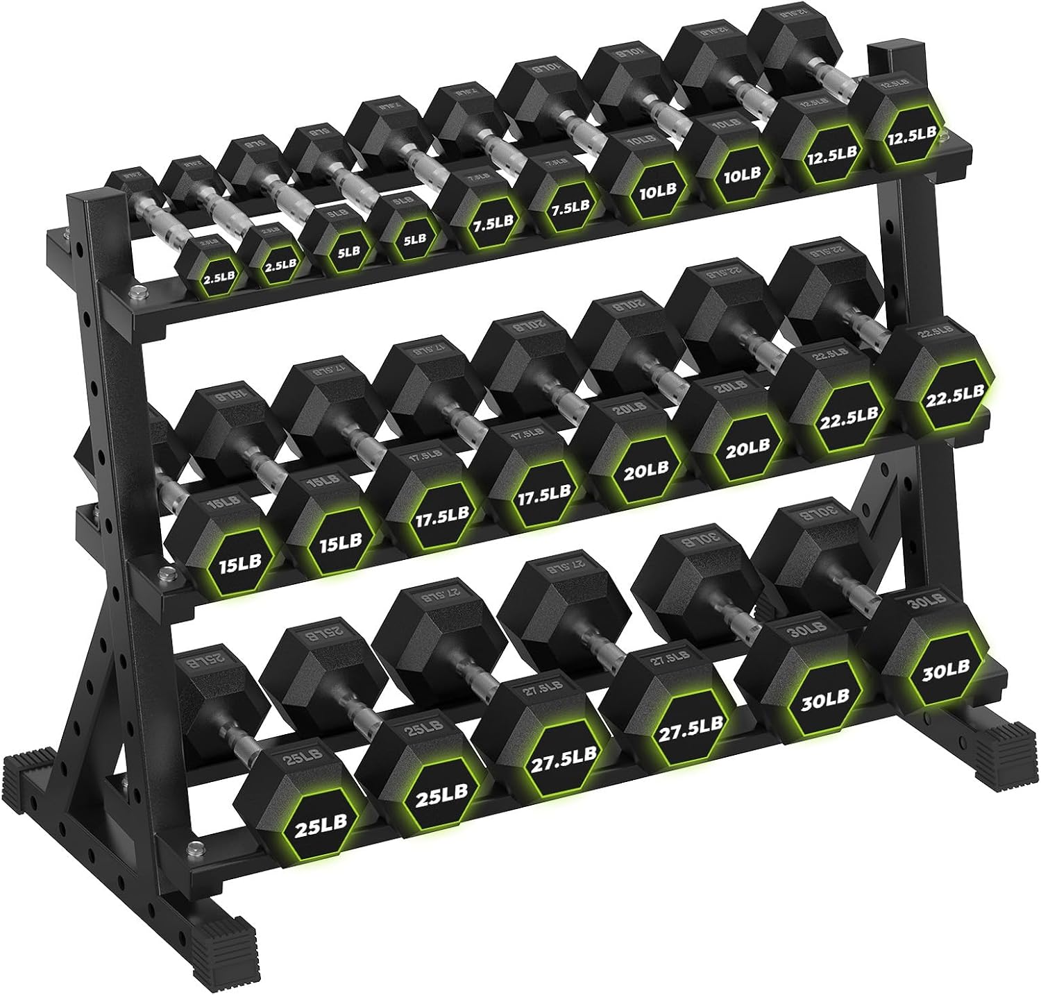 HANDBODE 3-Tier Dumbbell Rack Stand, 1000LB Capacity Storage Rack, Weight Rack for Dumbbells, Kettlebell, 390–790 lb Rubber Coated Fixed Weight Sets, Home Gym Strength Training Equipment