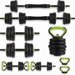 44LB Adjustable Dumbbell Set, 4-in-1 Weight Set with Barbell, Kettlebell & Push-Up Stand, Free Weights for Home Gym, Full Body Strength Training for Men & Women