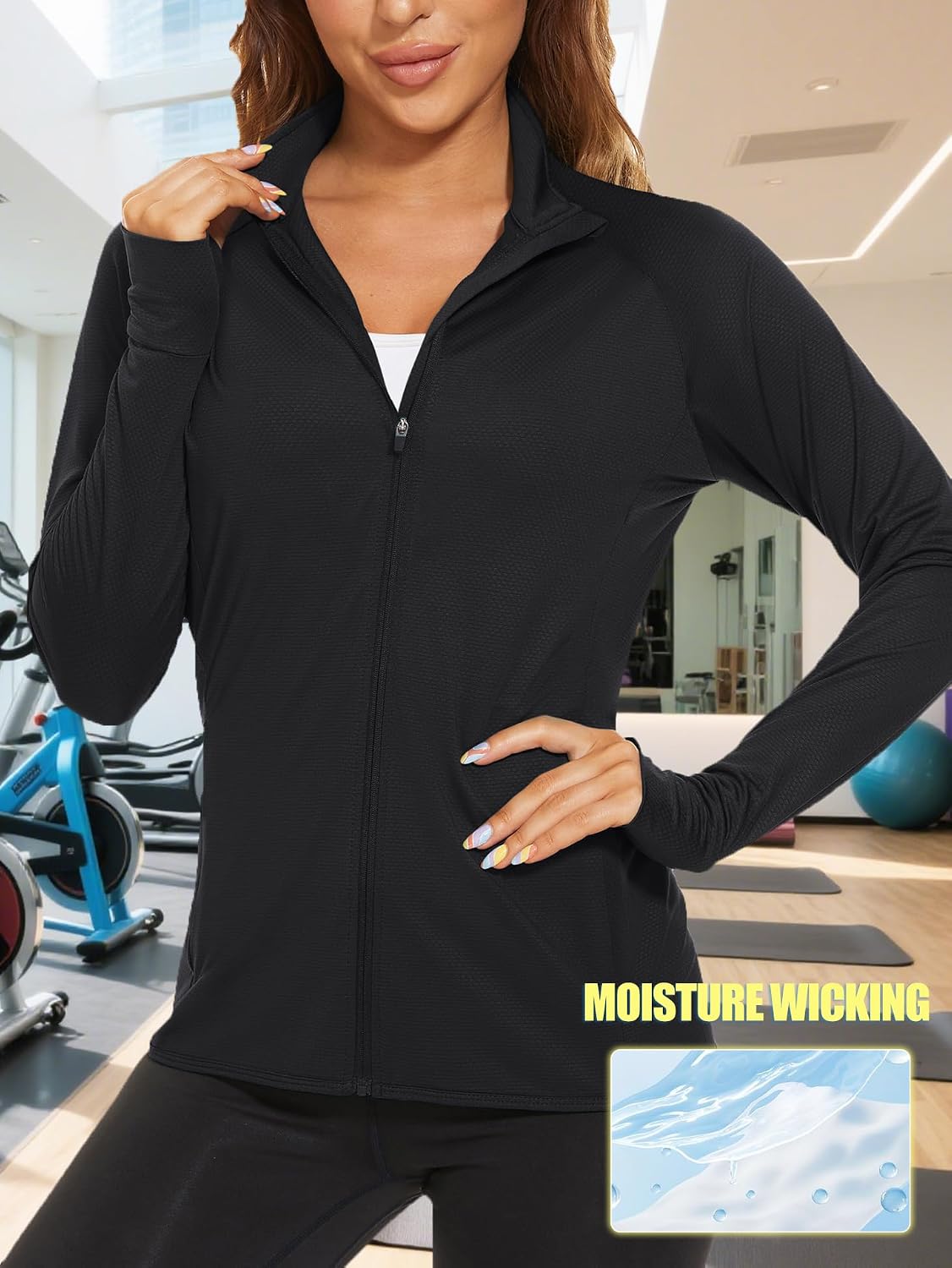 TACVASEN Women's Athletic Jackets Lightweight UV Protection Shirts Full Zip Workout Jacket UPF 50+ Long Sleeve Sun Shirt - Image 6