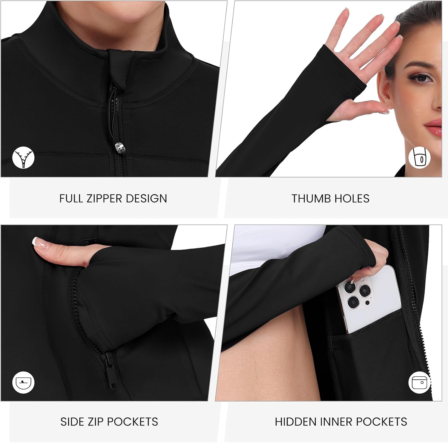 Women's Workout Jacket Zip Up Athletic Running Jacket Lightweight Yoga Gym Jacket with Thumb Holes and Pockets - Image 4