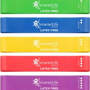 SmarterLife Resistance Bands, Set of 5 Extra Wide Latex-Free Exercise Bands | Bands for Working Out – For Women, Men – Weight Loss, Physical Therapy Bands, Booty Bands, Home Gym, Workout Guide Included