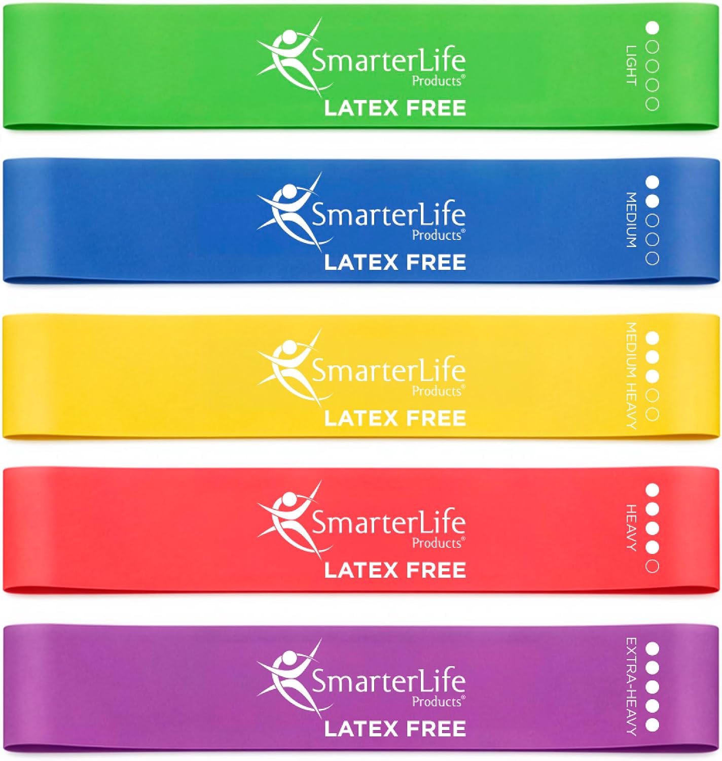 SmarterLife Resistance Bands, Set of 5 Extra Wide Latex-Free Exercise Bands | Bands for Working Out - For Women, Men - Weight Loss, Physical Therapy Bands, Booty Bands, Home Gym, Workout Guide Included