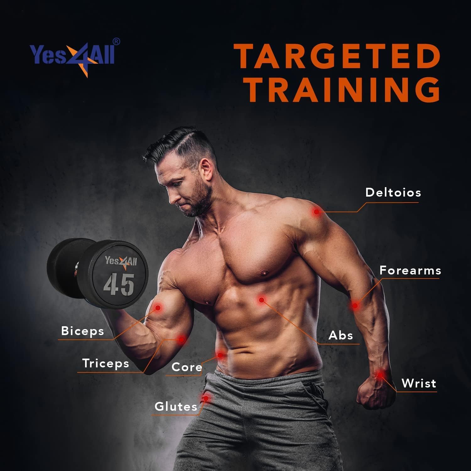Yes4All Urethane Dumbbell with Anti-Slip Knurled Handle 5-50 LB for Muscle Building - Sold Individually - Image 5