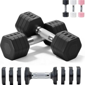 Adjustable Dumbbell Set of 2 Total 20 Lbs 4-in-1 Each 4lb 6lb 8lb 10lb 1s-Adjust Dual-Stable Free Weights for Women Men Home Gym Outdoor Workouts