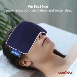 Lavender Weighted Eye Pillow – Soft Plush Removable Cover | Moist Heat & Cold Therapy, Natural Aromatherapy Eye Compress Pillow for Relaxation, Yoga, Meditation, and Sleep, Navy Blue