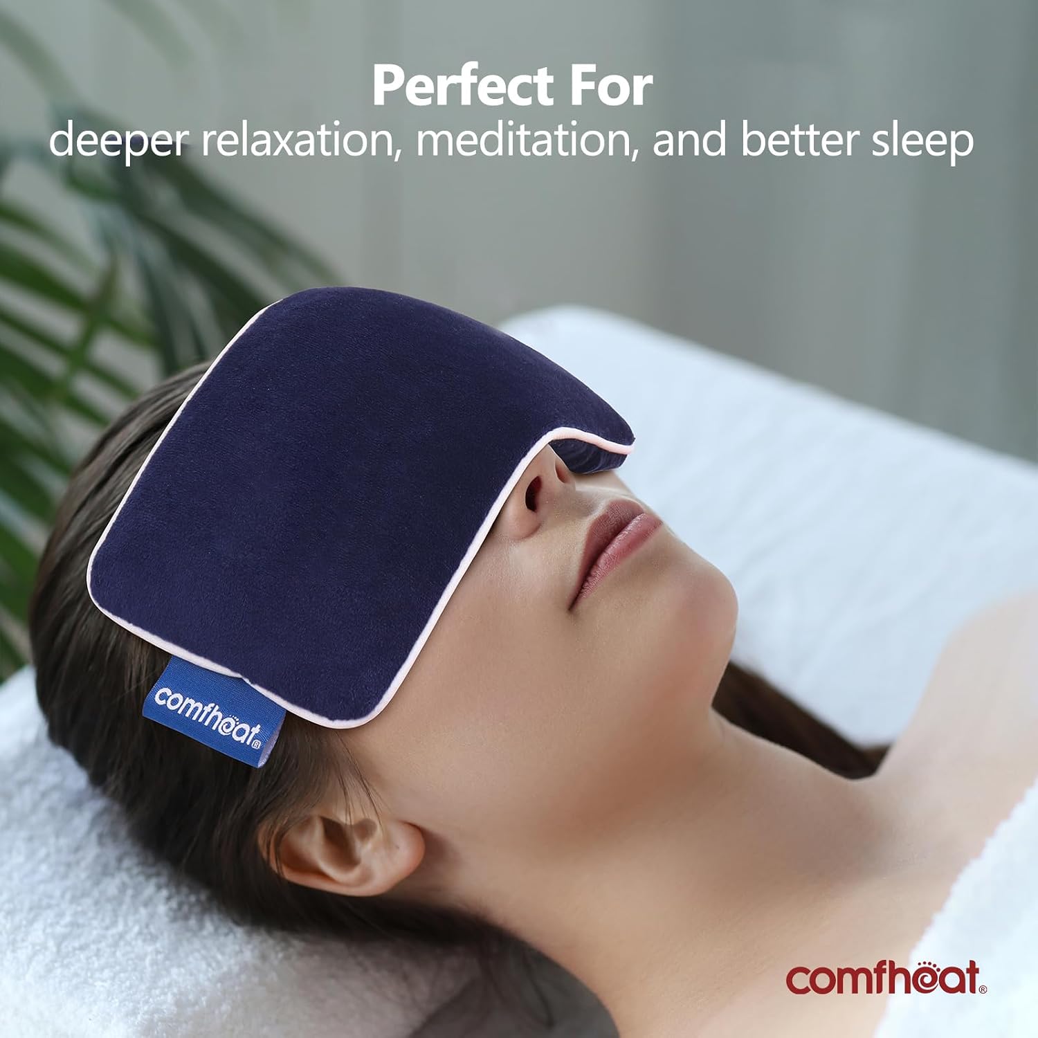 Lavender Weighted Eye Pillow - Soft Plush Removable Cover | Moist Heat & Cold Therapy, Natural Aromatherapy Eye Compress Pillow for Relaxation, Yoga, Meditation, and Sleep, Navy Blue - Image 2