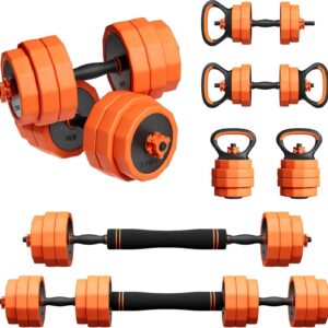 Adjustable Dumbbell Set,25/45/65lbs – Double-nut Fastening – 5 in 1 Free Weights as Barbell, Kettlebells, Push up Stand for Home Gym Men Women
