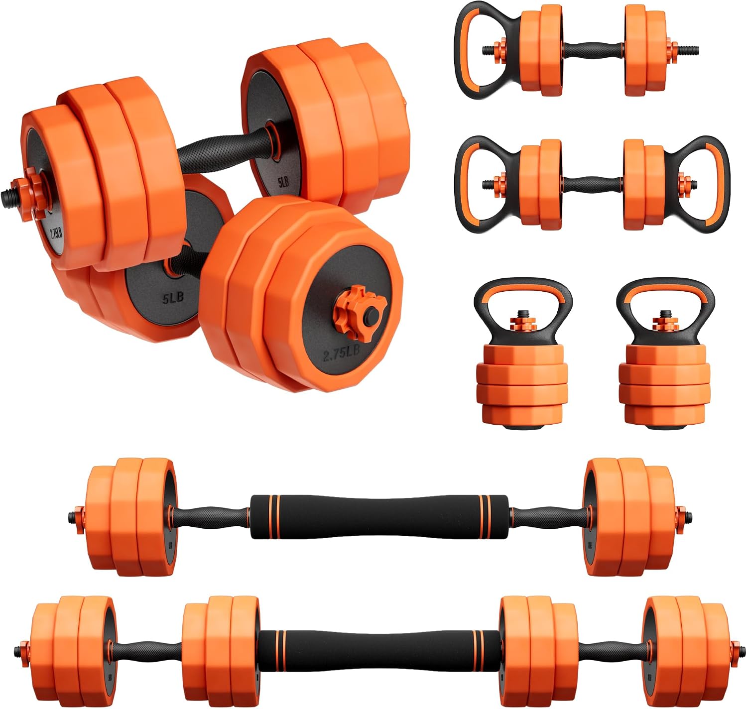 Adjustable Dumbbell Set,25/45/65lbs - Double-nut Fastening - 5 in 1 Free Weights as Barbell, Kettlebells, Push up Stand for Home Gym Men Women